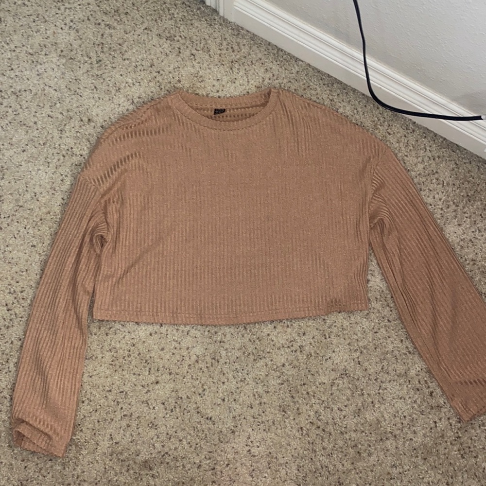 Shein tan loose cropped long sleeve